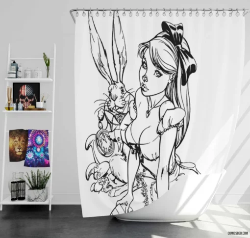 Alice in Wonderland Fantasy Realm Comic Shower Curtain