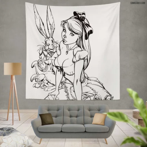 Alice in Wonderland Fantasy Realm Comic Wall Tapestry