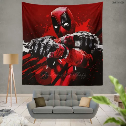 Alive! Deadpool Marvel Spirited Mercenary Comic Wall Tapestry