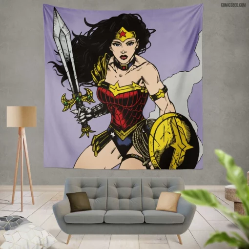 Amazonian Heroine Wonder Woman Adventures Comic Wall Tapestry