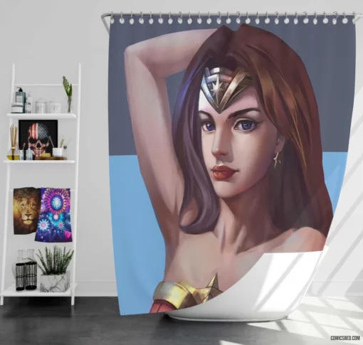 Amazonian Heroine Wonder Woman Striking Features Comic Shower Curtain