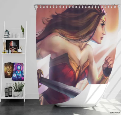 Amazonian Warrior Wonder Woman Mighty Sword Comic Shower Curtain