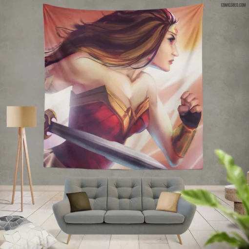 Amazonian Warrior Wonder Woman Mighty Sword Comic Wall Tapestry