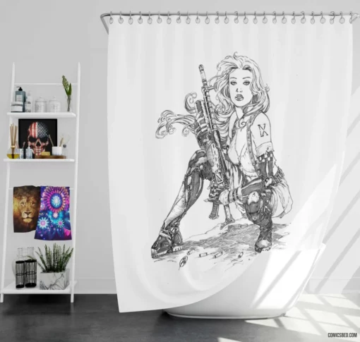 Aphrodite IX Cybernetic Heroine Comic Shower Curtain