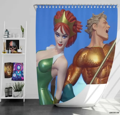 Aquaman and Mera Sea Kingdom Heroes Comic Shower Curtain