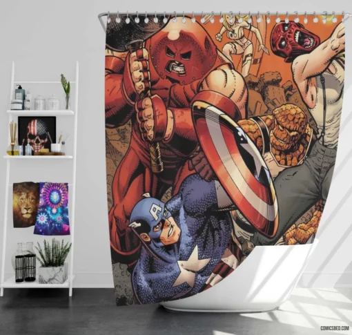 Avengers Assembled Battle Royale Comic Shower Curtain