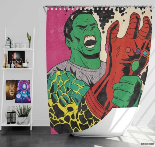 Avengers Endgame Hulk Gauntlet Comic Shower Curtain
