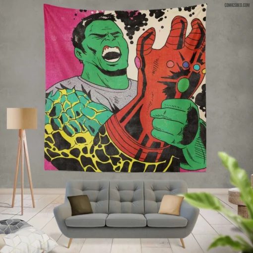 Avengers Endgame Hulk Gauntlet Comic Wall Tapestry