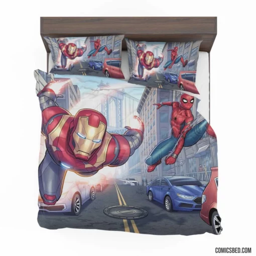 Avengers Iron Man Spider-Man Heroic Trio Comic Bedding Set 1