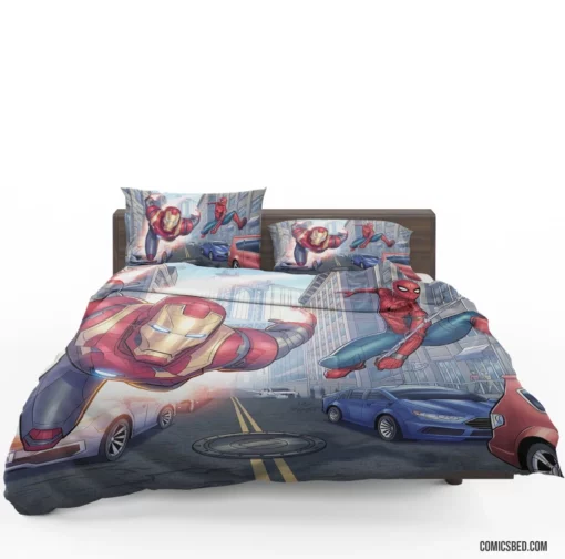 Avengers Iron Man Spider-Man Heroic Trio Comic Bedding Set