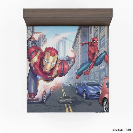 Avengers Iron Man Spider-Man Heroic Trio Comic Fitted Sheet 1