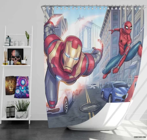 Avengers Iron Man Spider-Man Heroic Trio Comic Shower Curtain