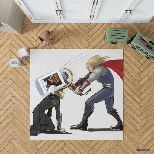 Avengers Reimagined Thor vs. Loki Comic Rug