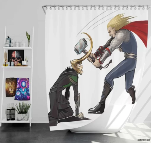 Avengers Reimagined Thor vs. Loki Comic Shower Curtain