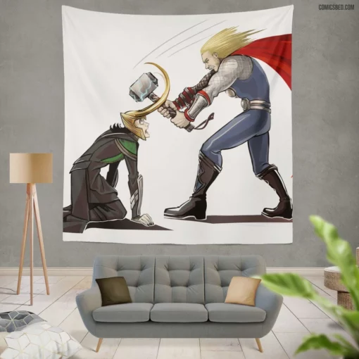 Avengers Reimagined Thor vs. Loki Comic Wall Tapestry