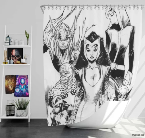 Avengers Thor Captain America Wolverine Scarlet Witch Comic Shower Curtain