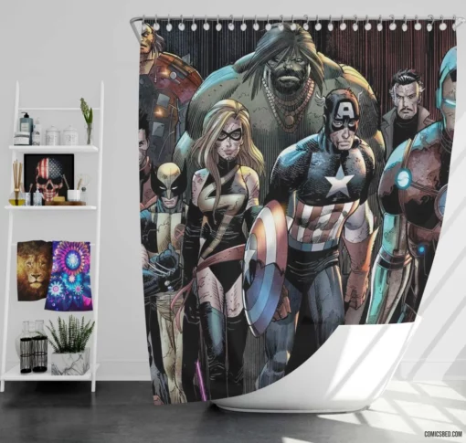 Avengers United Heroes Assemble Comic Shower Curtain