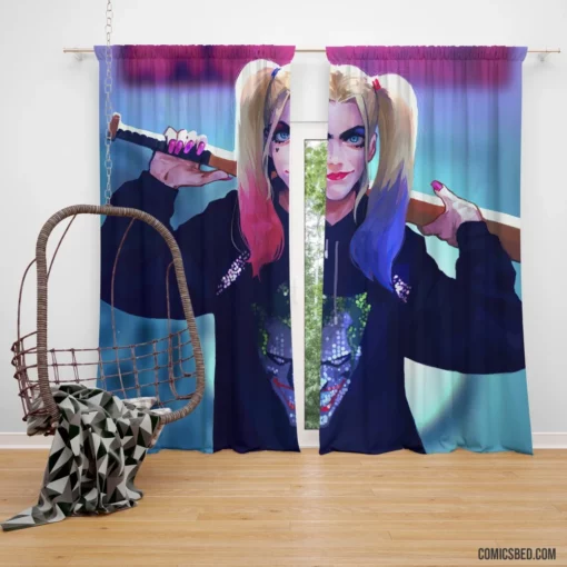 Baseball Bat Jester DC Harley Quinn Comic Curtain