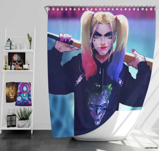 Baseball Bat Jester DC Harley Quinn Comic Shower Curtain