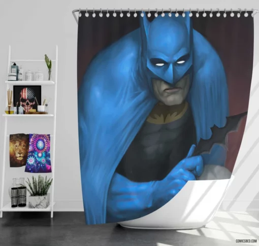 Batman Blue Cape Batarang Dark Knight Comic Shower Curtain