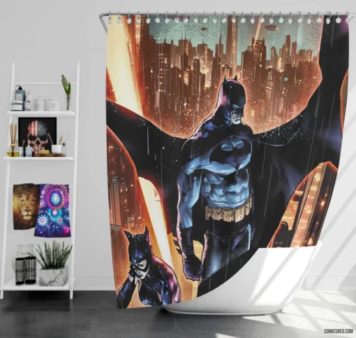 Batman Catwoman Gotham Duo Comic Shower Curtain