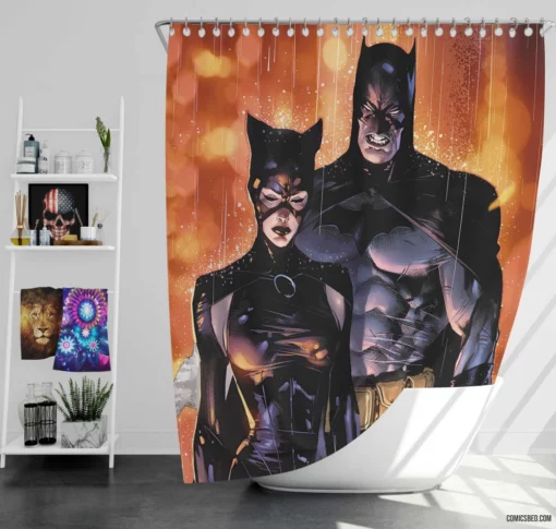 Batman Catwoman Romantic Pursuit Comic Shower Curtain