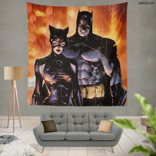 Batman Catwoman Romantic Pursuit Comic Wall Tapestry