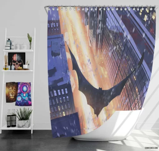 Batman Flying Gotham Guardian Comic Shower Curtain