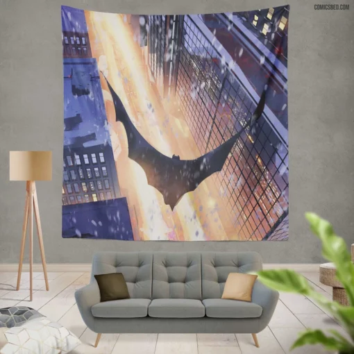 Batman Flying Gotham Guardian Comic Wall Tapestry