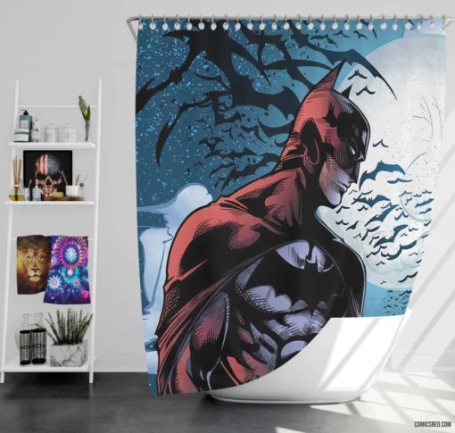 Batman Moon Bat Nocturnal Guardian Comic Shower Curtain