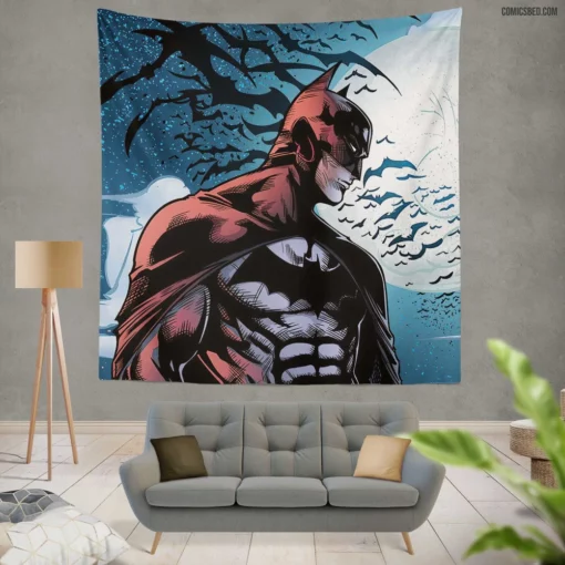 Batman Moon Bat Nocturnal Guardian Comic Wall Tapestry