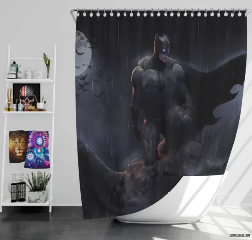 Batman Night Moon Rain DC Vigilante Comic Shower Curtain