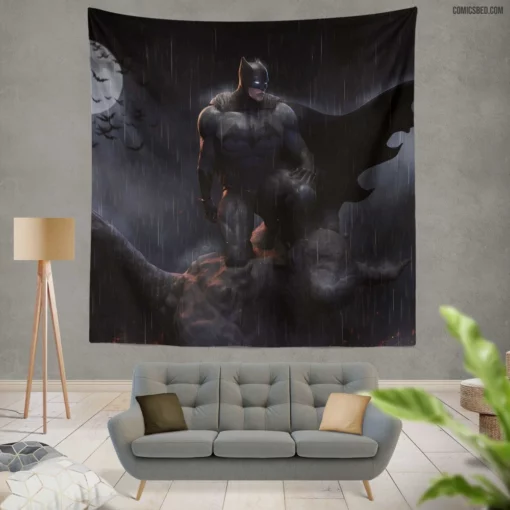 Batman Night Moon Rain DC Vigilante Comic Wall Tapestry