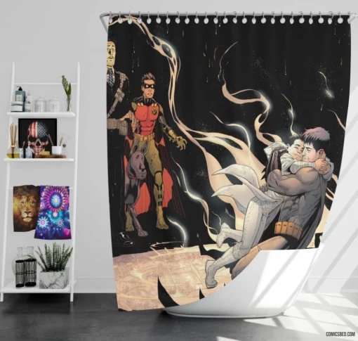 Batman & Robin Damian Wayne Alfred Pennyworth Comic Shower Curtain