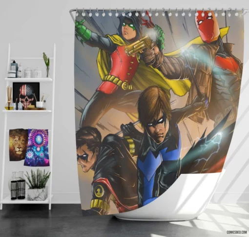 Batman Robin Red Robin Red Hood Nightwing Dynamic Bat Family Comic Shower Curtain