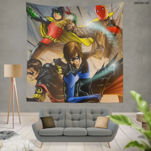 Batman Robin Red Robin Red Hood Nightwing Dynamic Bat Family Comic Wall Tapestry