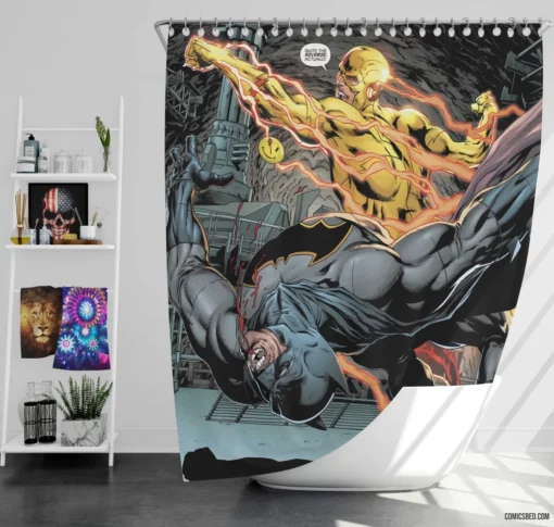 Batman vs Reverse Flash Epic Clash Comic Shower Curtain