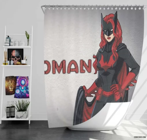 Batwoman Gotham Crimson Guardian Comic Shower Curtain