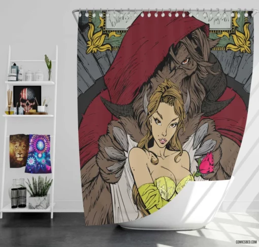 Beauty and the Beast Enchanted Love Comic Shower Curtain