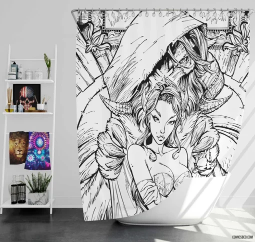 Beauty and the Beast Fairytale Love Comic Shower Curtain