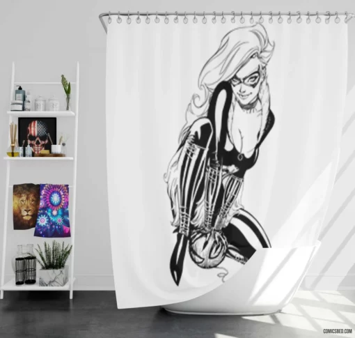 Black Cat Marvel Felonious Feline Comic Shower Curtain