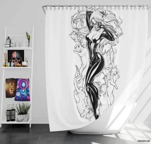 Black Cat Marvel Stealthy Feline Comic Shower Curtain