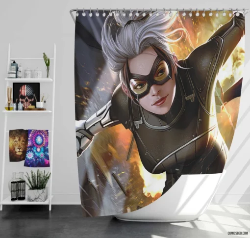 Black Cat Spider-Man Feline Felon Comic Shower Curtain