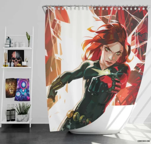 Black Widow Marvel S.H.I.E.L.D. Spy Comic Shower Curtain