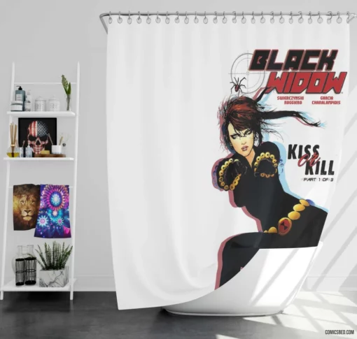 Black Widow Stealthy Espionage Missions Comic Shower Curtain