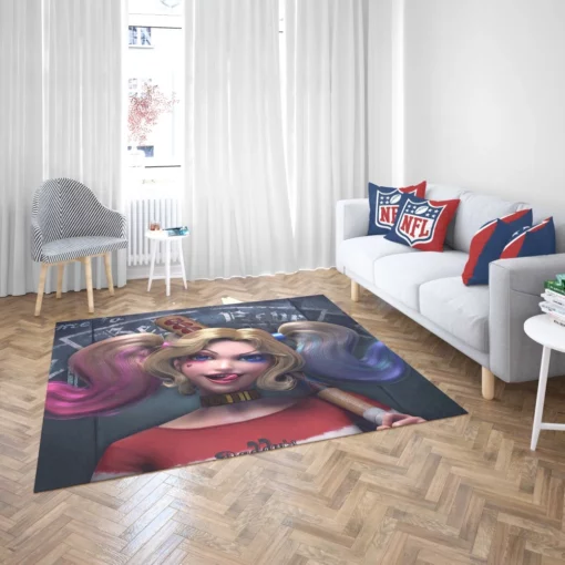 Blonde Twintailed Jester DC Harley Quinn Comic Rug 2