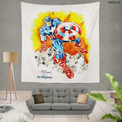 Captain America Heroic Journey Continues Comic Wall Tapestry