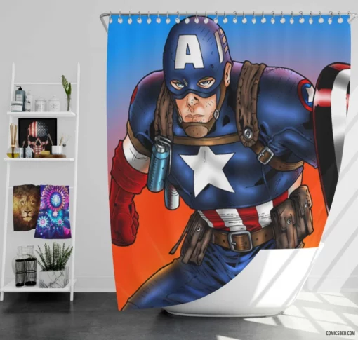 Captain America Marvel Patriotic Avenger Comic Shower Curtain