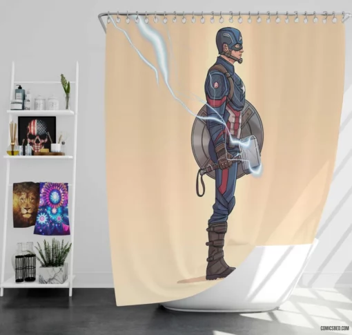 Captain America Mjolnir Marvel Hero Comic Shower Curtain