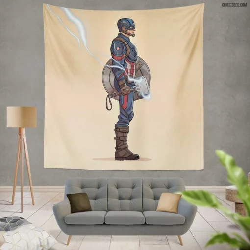 Captain America Mjolnir Marvel Hero Comic Wall Tapestry